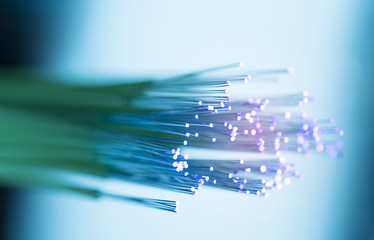 optical fibres dinamic flying from deep on technology background