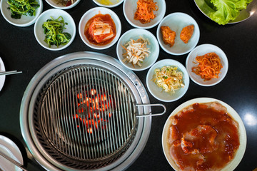 Korean pickled vegetables at Korean barbecue restaurant