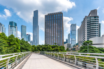 The urban buildings in Guangzhou and the pavement without people