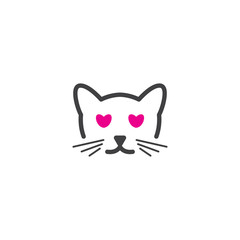 Cat care or cat lover logo design vector head cat and love symbol on eyes concept