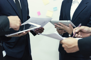 businessman use tablet. young man analyze financial graph & investment chart. entrepreneur work with market analysis and business plan.