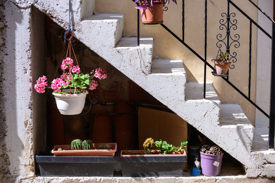 On the streets of a medieval village Gorbio. French Riviera. Cote d'Azur.