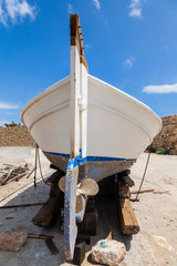 wodden fishing boat in dry dock