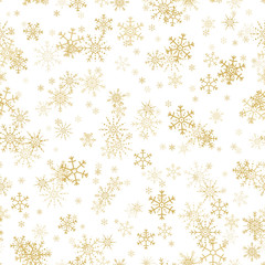 Seamless pattern of golden snowflakes. Gold snowflakes seamless pattern.