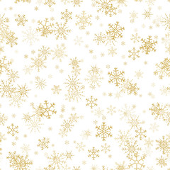 Seamless pattern of golden snowflakes. Gold snowflakes seamless pattern.
