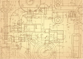 Technical drawing retro .Mechanical engineering drawings , vector