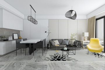 3d rendering modern tile living room and dining room