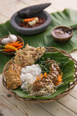 nasi pecel. vegetable with peanut sauce
