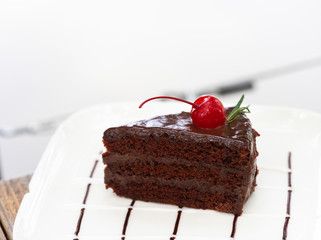 Cake Chocolate in a white dish.