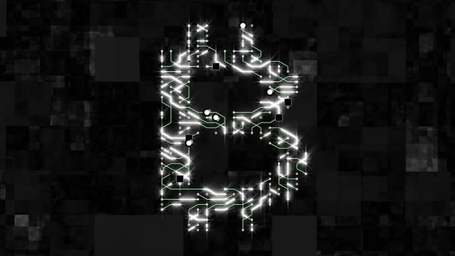4k a futuristic circuit board with moving electrons shaped bitcoin currency sign,block chain,abstract electronic connections,Cripto currency bitcoin.Global internet finance,worldwide.