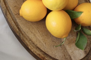Lemon wood board white background
