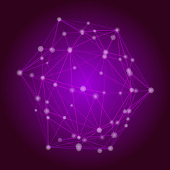 Abstract network concept, vector illustration. Connected dots and lines purple background.