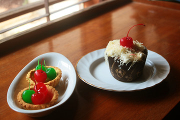 Cherry pie and chocolate cheese cake