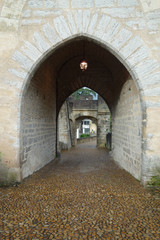 Fototapeta na wymiar Gate of Pont Valentre in Cahors, France. Raining