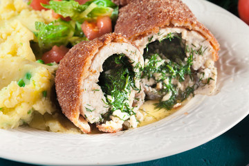Chicken Kiev, breaded chicken breast