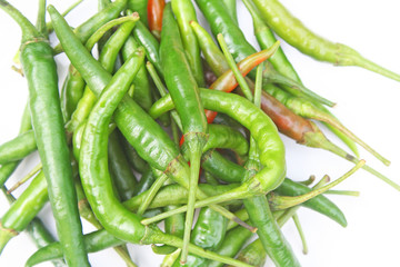 Top view long fed pepper chili on white background top view