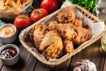 Breaded crispy fried kentucky chicken drumctick