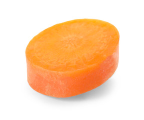 Slice of ripe carrot on white background
