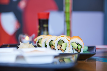 Sushi avocado and kale and wasabi on plate