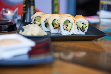 Sushi avocado and kale and wasabi on plate