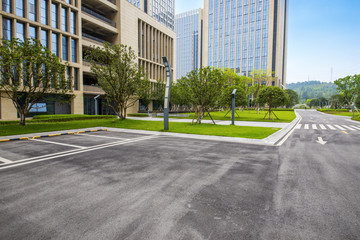 Outdoor parking lots and modern urban buildings 