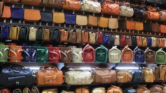 SHARM EL-SHEIKH, EGYPT -  MAY 20, 2018 : Varied choice of bags in the store sells for tourists in the Naama Bay area in Sharm El Sheikh , South Sinai, Egypt. The Asian market in the Arabian Egypt