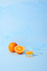 Fresh natural orange juice on table. Healthy drink.