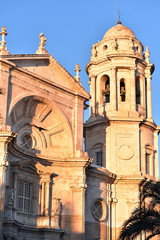 Exterior view of the frontal facade of Cadiz Cathedral (Catedral de Santa Cruz de Caziz), Spain