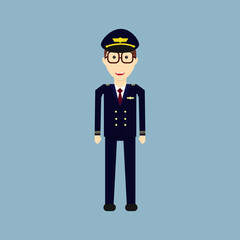 Welcome to travel by plane. Pilot, capitan Vector illustration cartoon character