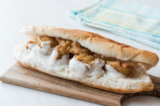 Turkish Street Food Chop Fried Mussels / Midye Tava Sandwich