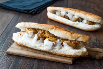Turkish Street Food Chop Fried Mussels / Midye Tava Sandwich