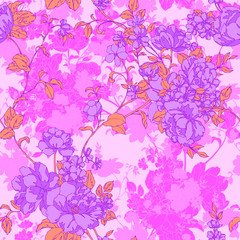 Seamless pattern with poppy, Peonies or roses flowers