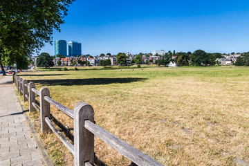 Skyline of city  Arnhem, Netherlands, with Park Sonsbeek in the foreground.