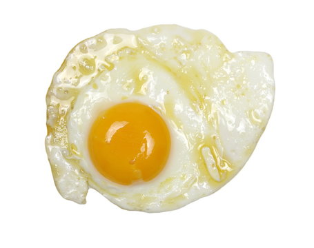 Fried egg isolated on white, top view, clipping path 