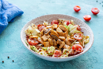 Homemade salad with vegetables and chicken