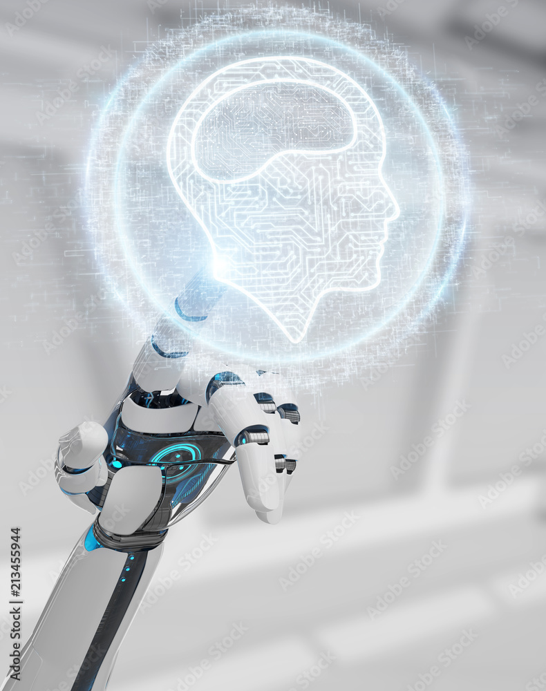 Leinwandbilder white humanoid hand using digital artificial intelligence icon hologram 3d rendering