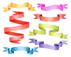 Obraz premium Watercolor set of vintage isolated colorful ribbons