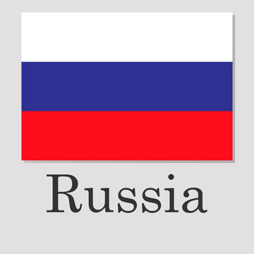 Russian flag isolated on grey background with shadow inscription
