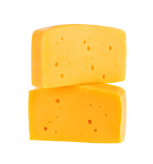 Two pieces of cheese isolated on white background. With clipping path.