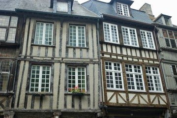May 28, 2018 France, Dinan. Half-timbered houses in the old part of Dinan