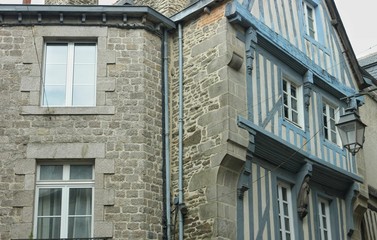 May 28, 2018 France, Dinan. Half-timbered houses in the old part of Dinan
