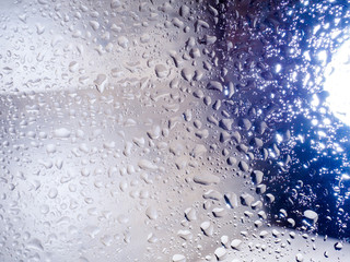 Rain drops on the glass, background, Natural Pattern of raindrops isolated on cloudy background