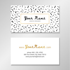 Vector business card template with hand painted brush smears and golden elements.