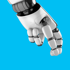 Robot hand holding something and putting it down. 3D rendering.