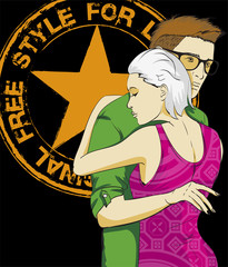 Fashionable guy and girl in the arms. Love and fashion. The original free style for life.