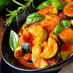 vegetarian ratatouille with fresh vegetables and herbs