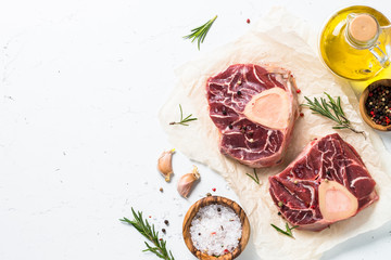 Raw beef steak osso bucco.