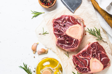 Raw beef steak osso bucco.