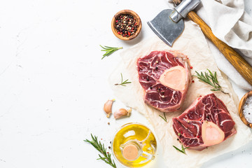 Raw beef steak osso bucco.