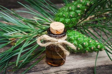 Coniferous essential oil concentrate for bath. Aromatherapy.